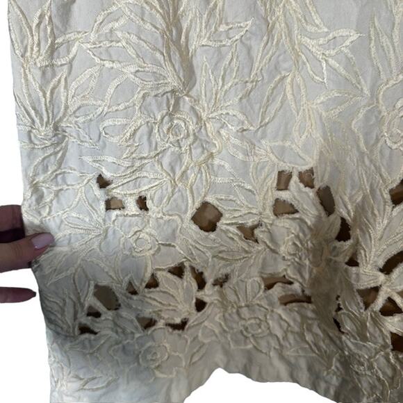Basil & Maude Cream Sleeveless Floral Embroidered Cutout Sheath Dress Women Sz S - Picture 7 of 12